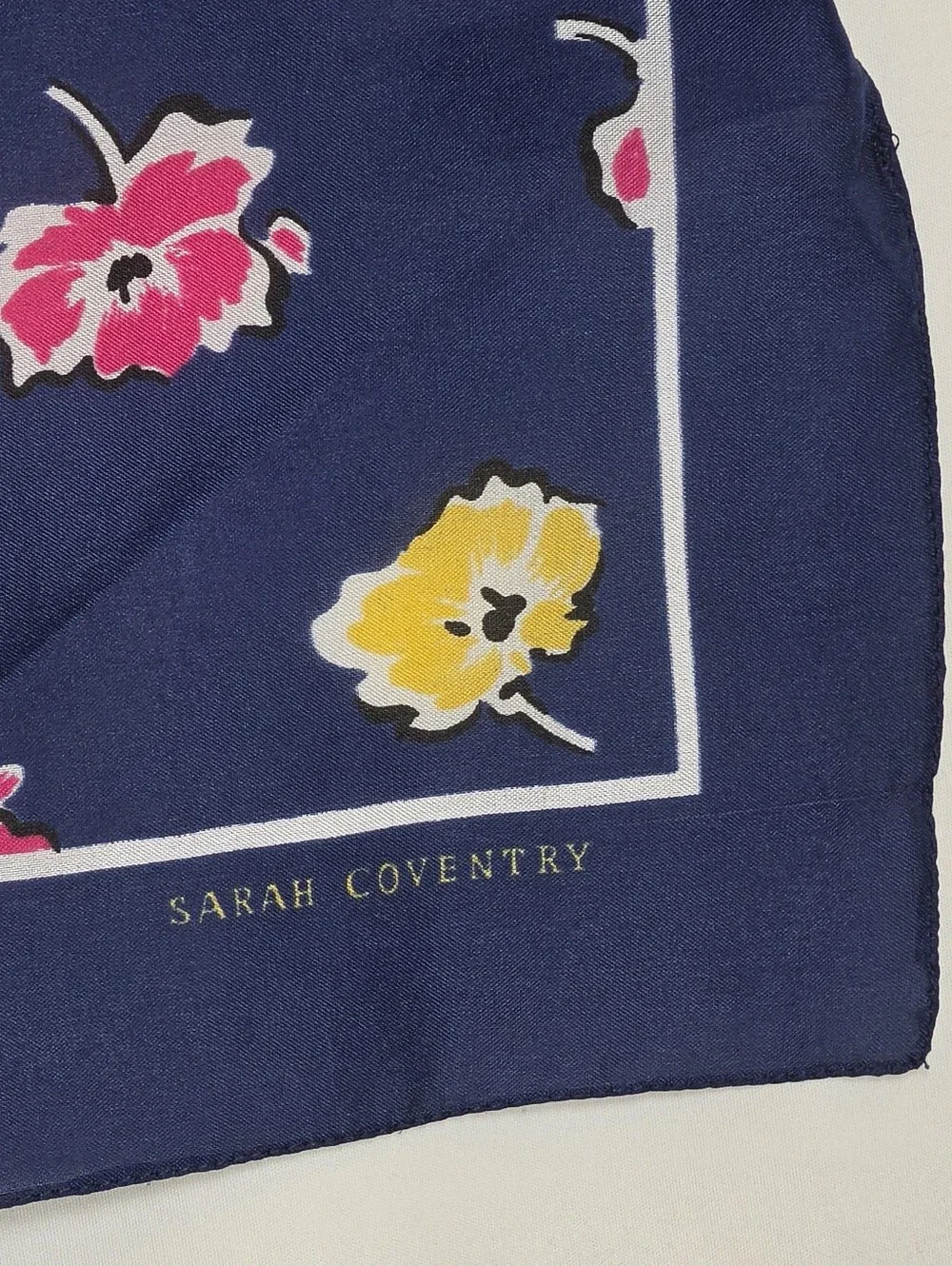 Vintage Sarah Coventry Navy Blue Floral Square Scarf 30